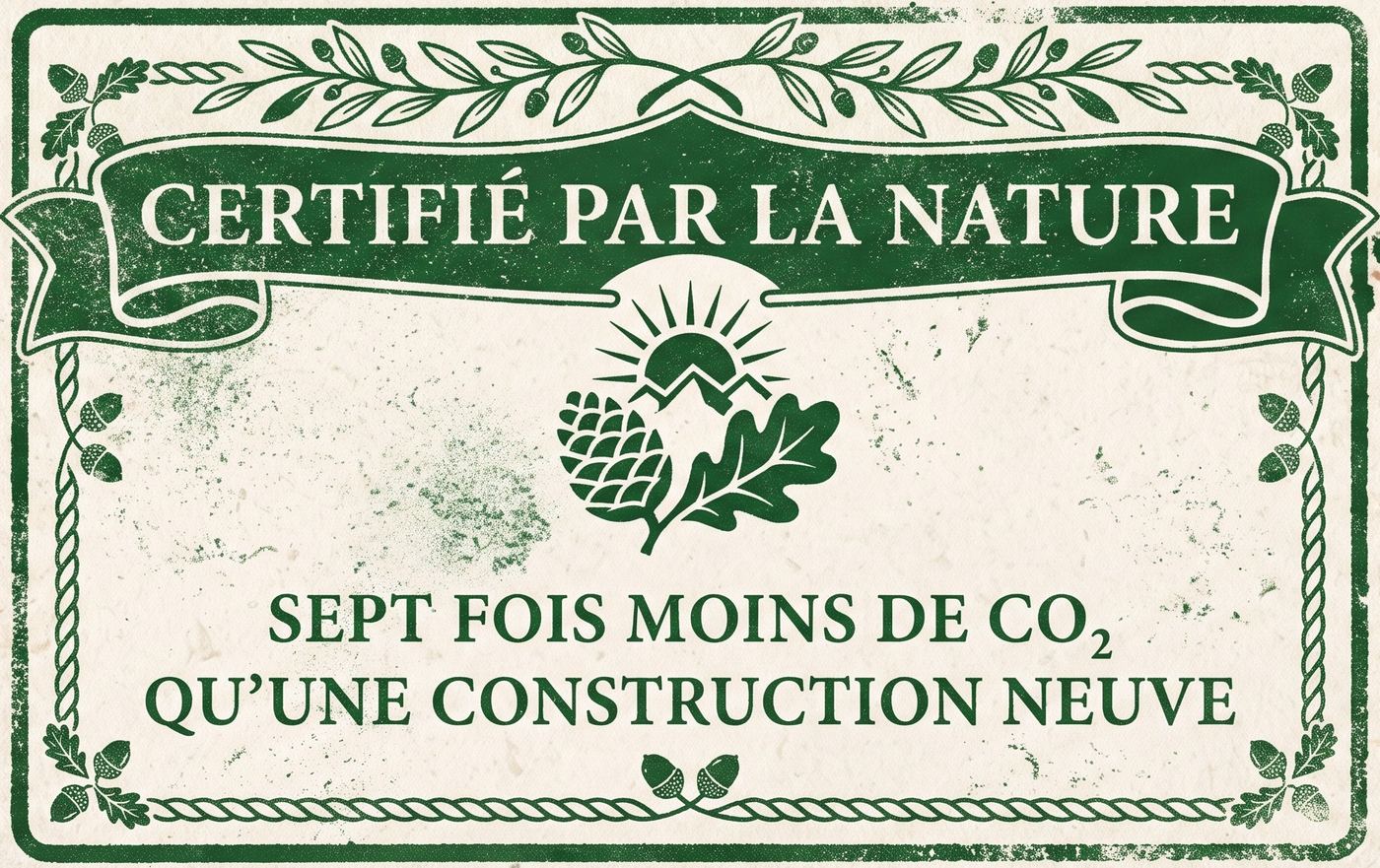 Cachet vert : certifié par la nature, sept fois moins de CO2 qu'une construction neuve