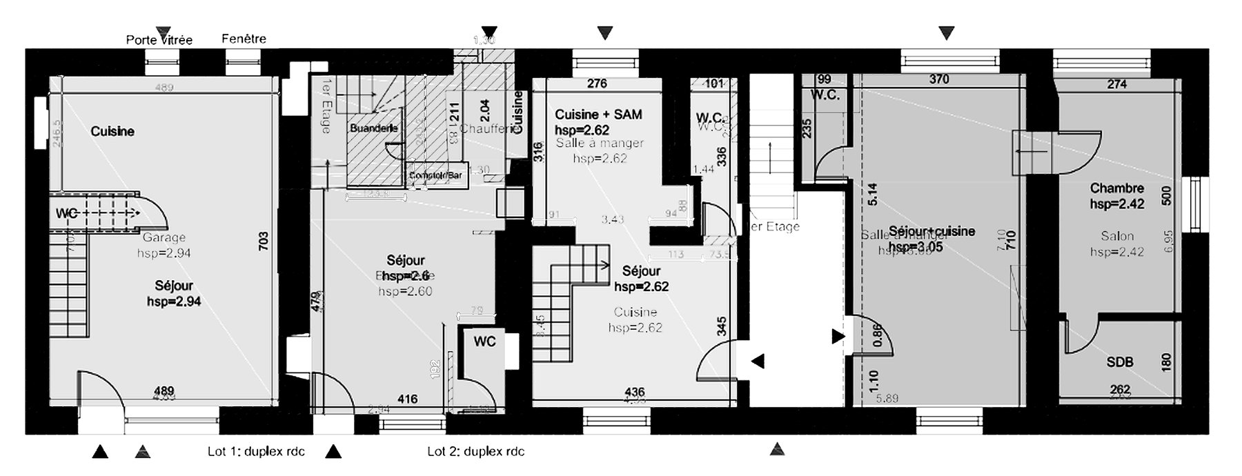 Plan du rez-de-chaussée de Mortcerf, découpé en logements