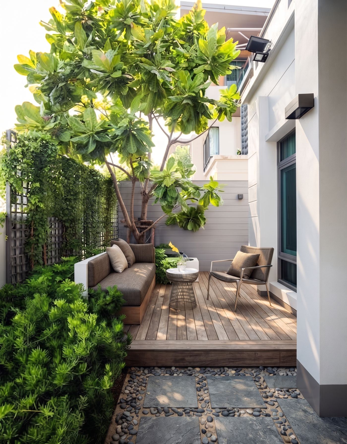 Terrasse privative d'un logement en petite copropriété